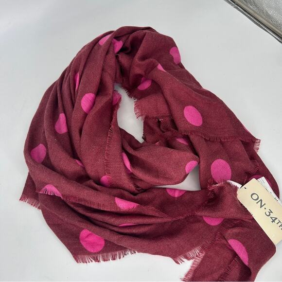 NWT On 34th Supersoft Polka Dot Printed Wrap Scarf Pink Red NEW - Picture 7 of 7